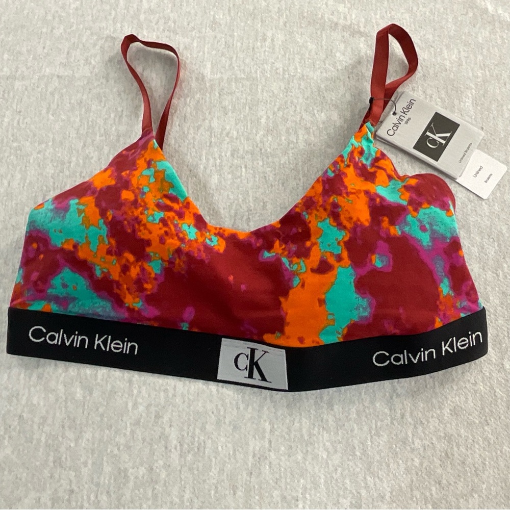 CALVIN KLEIN CLASSIC LOGO OPEN BACK WOMEN’S UNLINED BRALETTE PULLOVER SZ:LARGE